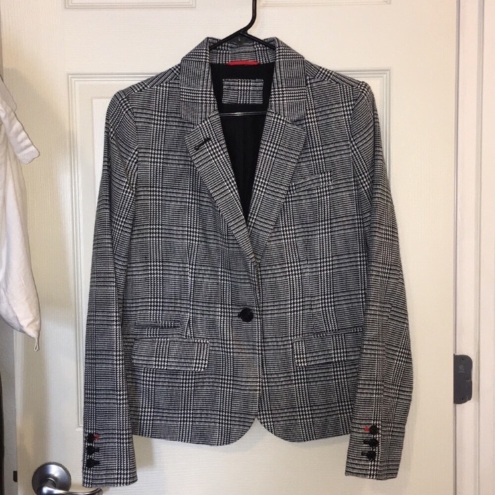 Black and White Houndstooth Plaid Blazer Jacket